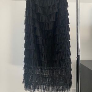 CLUB MONACO tiered tulle black long pencil skirt
